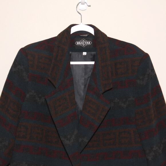 Vintage Braetan Wool Blend Blazer Coatigan Size L Southwestern Geometric - Picture 2 of 10